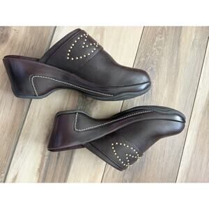 New Rialto VARO Brown Gold Studded Comfort Slip-On Clog Shoes Women’s 8M Boho